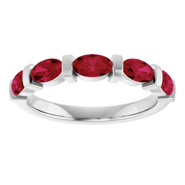 Platinum Oval Lab-Grown Red Ruby Bar Channel-Set Anniversary Band - view 3