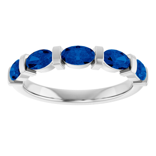 Platinum Oval Natural Blue Sapphire Bar Channel-Set Anniversary Band - view 3