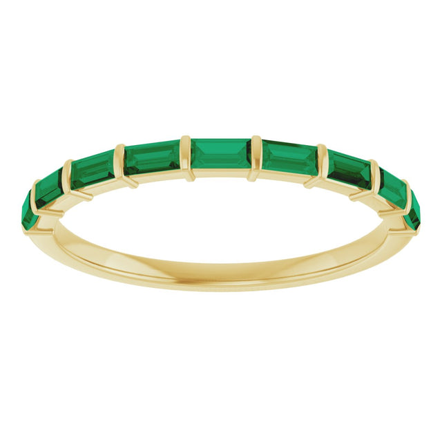 14K Gold Straight Baguette Lab-Grown Green Emerald Bar Channel-Set Anniversary Band - Yellow Gold - view 3