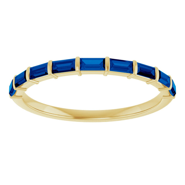 14K Gold Straight Baguette Natural Blue Sapphire Bar Channel-Set Anniversary Band - Yellow Gold - view 3