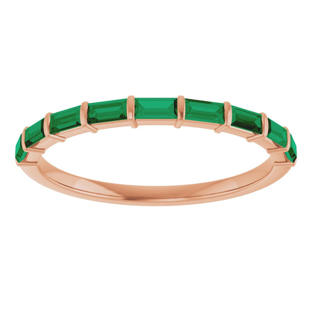 14K Gold Straight Baguette Lab-Grown Green Emerald Bar Channel-Set Anniversary Band - Rose Gold - view 3