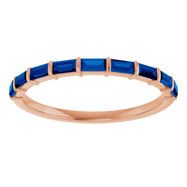 14K Gold Straight Baguette Lab-Grown Blue Sapphire Bar Channel-Set Anniversary Band - Rose Gold - view 3