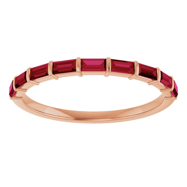 14K Gold Straight Baguette Natural Red Ruby Bar Channel-Set Anniversary Band - Rose Gold - view 3
