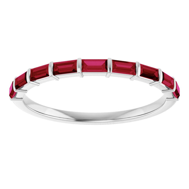 Platinum Straight Baguette Lab-Grown Red Ruby Bar Channel-Set Anniversary Band - view 3