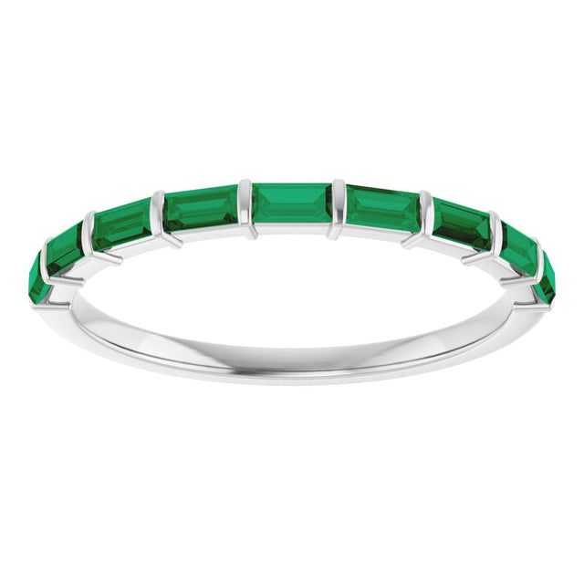 Platinum Straight Baguette Lab-Grown Green Emerald Bar Channel-Set Anniversary Band - view 3