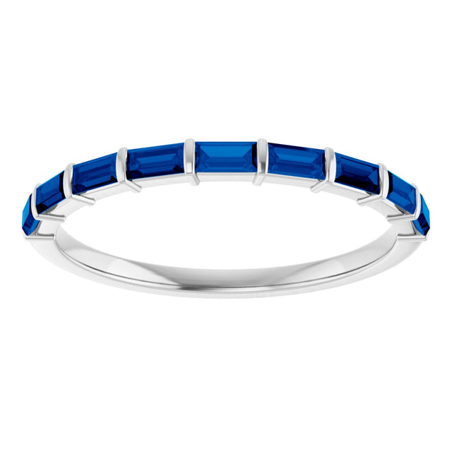 Platinum Straight Baguette Lab-Grown Blue Sapphire Bar Channel-Set Anniversary Band - view 3