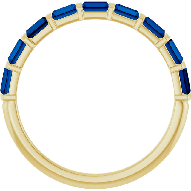 14K Gold Straight Baguette Natural Blue Sapphire Bar Channel-Set Anniversary Band - Yellow Gold - view 2