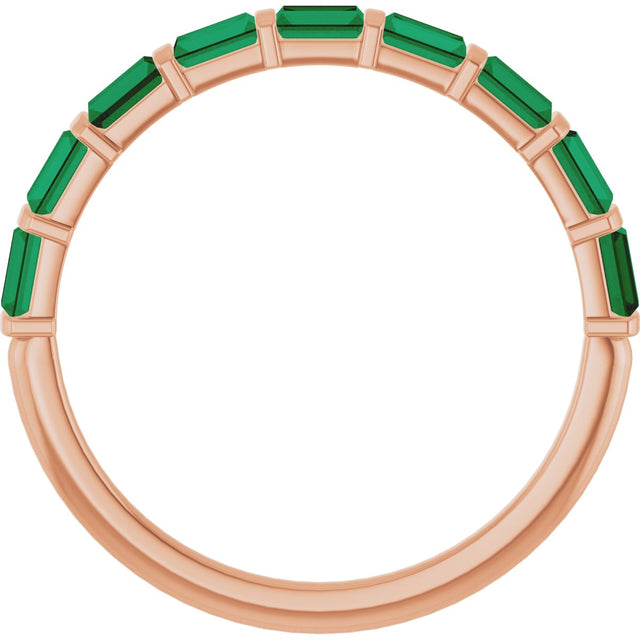 14K Gold Straight Baguette Lab-Grown Green Emerald Bar Channel-Set Anniversary Band - Rose Gold - view 2