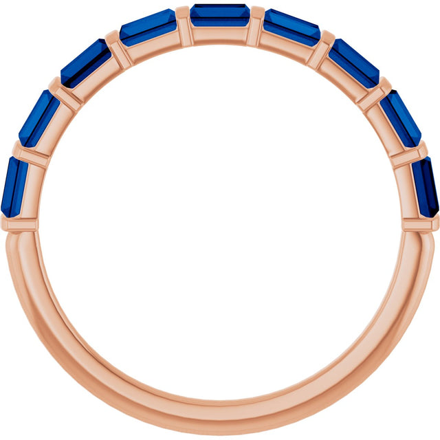 14K Gold Straight Baguette Lab-Grown Blue Sapphire Bar Channel-Set Anniversary Band - Rose Gold - view 2