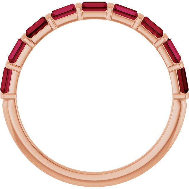 14K Gold Straight Baguette Natural Red Ruby Bar Channel-Set Anniversary Band - Rose Gold - view 2