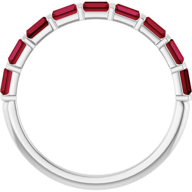 Platinum Straight Baguette Lab-Grown Red Ruby Bar Channel-Set Anniversary Band - view 2