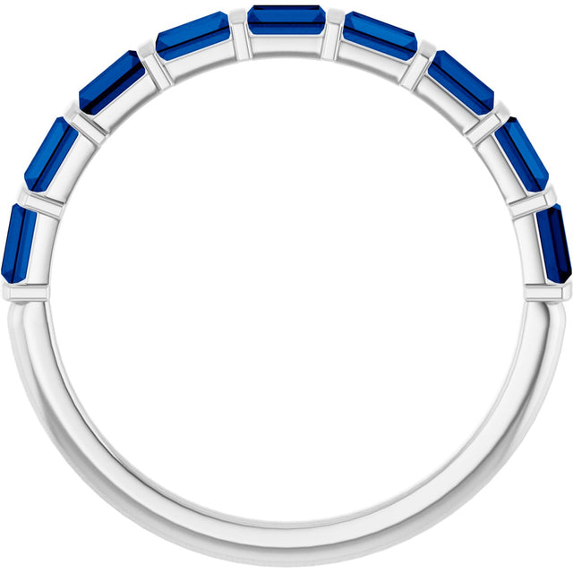Platinum Straight Baguette Natural Blue Sapphire Bar Channel-Set Anniversary Band - view 2