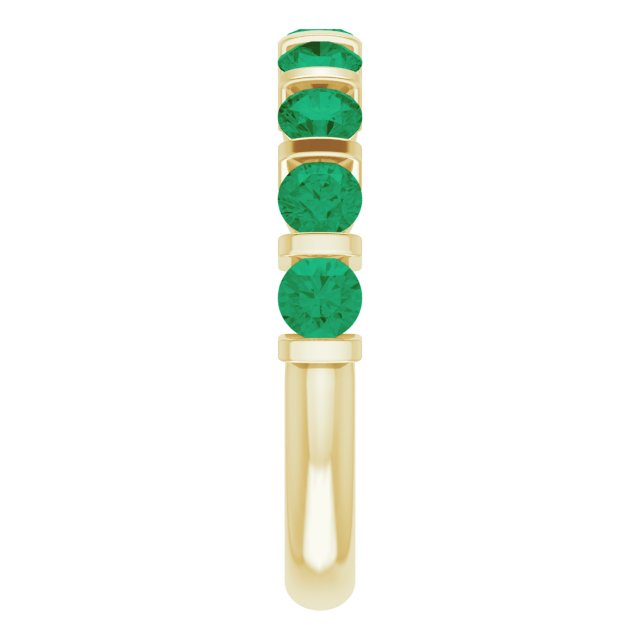 14K Gold Round Lab-Grown Green Emerald Bar Channel-Set Anniversary Band - Yellow Gold - view 4