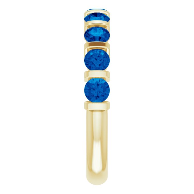 14K Gold Round Lab-Grown Blue Sapphire Bar Channel-Set Anniversary Band - Yellow Gold - view 4