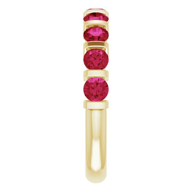 14K Gold Round Natural Red Ruby Bar Channel-Set Anniversary Band - Yellow Gold - view 4