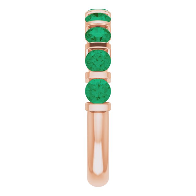 14K Gold Round Lab-Grown Green Emerald Bar Channel-Set Anniversary Band - Rose Gold - view 4