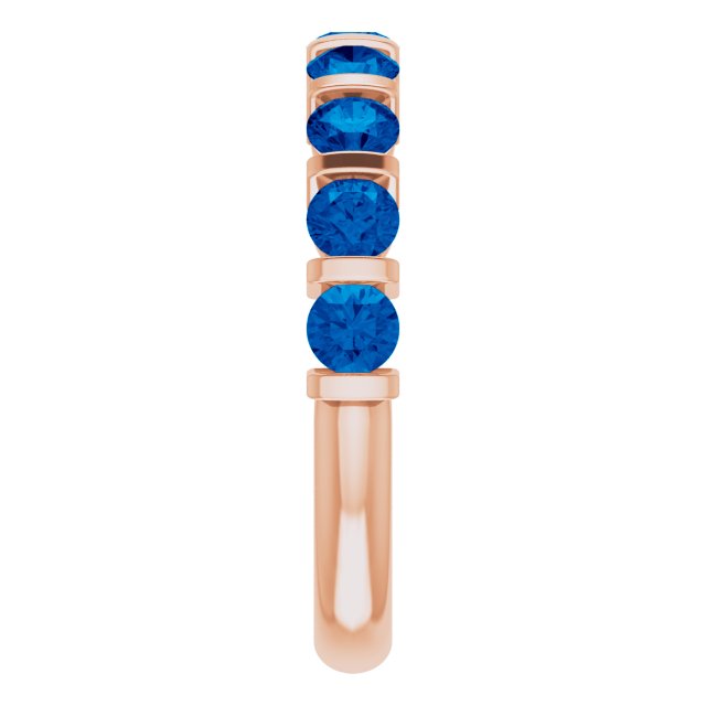 14K Gold Round Natural Blue Sapphire Bar Channel-Set Anniversary Band - Rose Gold - view 4