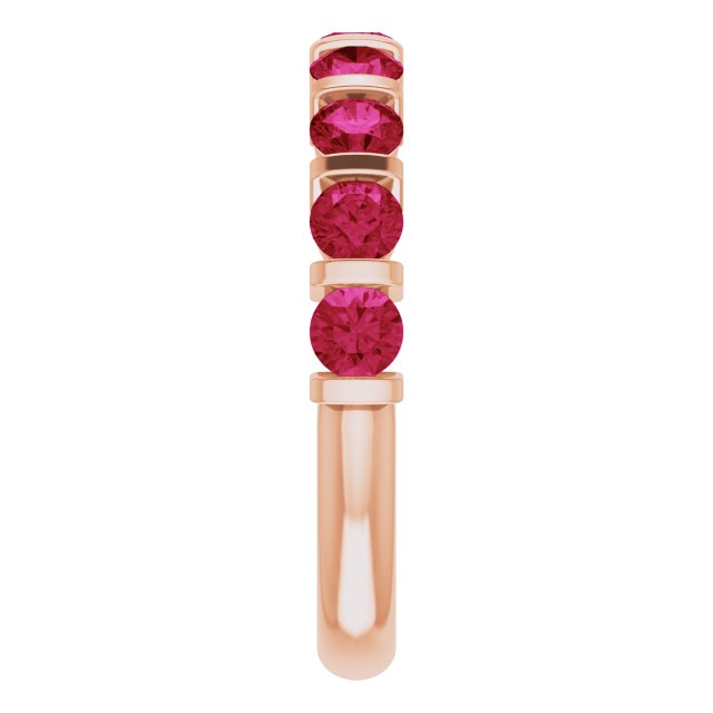 14K Gold Round Natural Red Ruby Bar Channel-Set Anniversary Band - Rose Gold - view 4