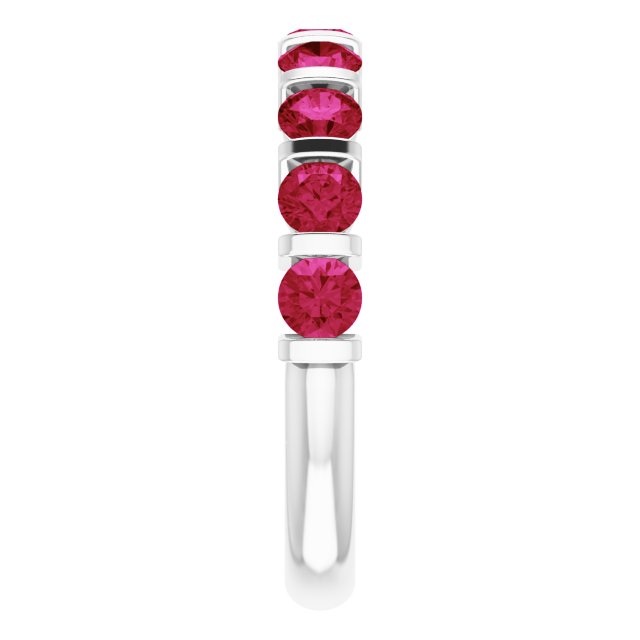 Platinum Round Natural Red Ruby Bar Channel-Set Anniversary Band - view 4