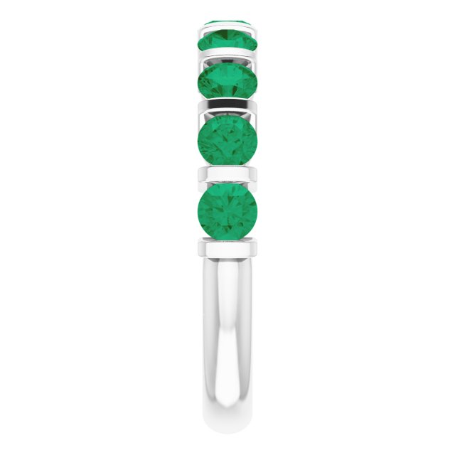 Platinum Round Lab-Grown Green Emerald Bar Channel-Set Anniversary Band - view 4