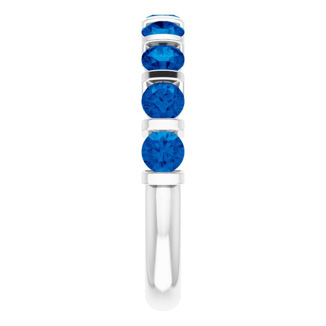 Platinum Round Natural Blue Sapphire Bar Channel-Set Anniversary Band - view 4