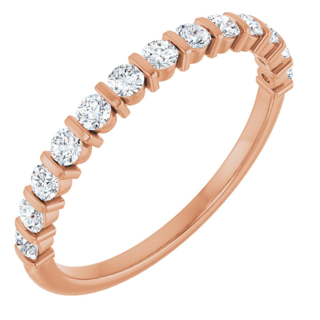 14K Gold Round Natural Diamond Bar Channel-Set Anniversary Band – 2 mm Stones - Rose Gold