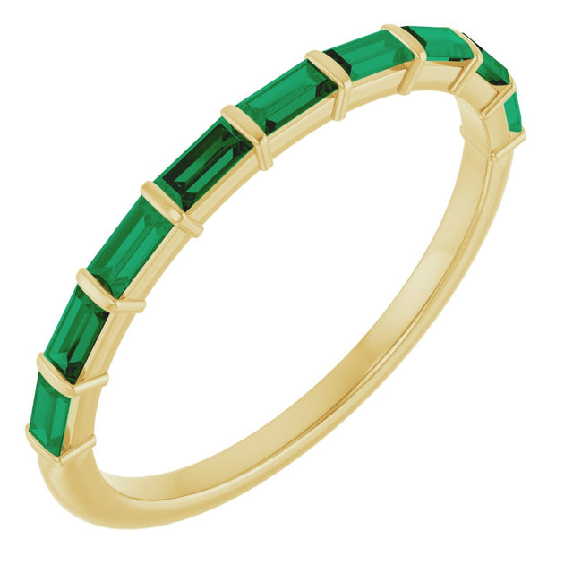 14K Gold Straight Baguette Natural Green Emerald Bar Channel-Set Anniversary Band - Yellow Gold