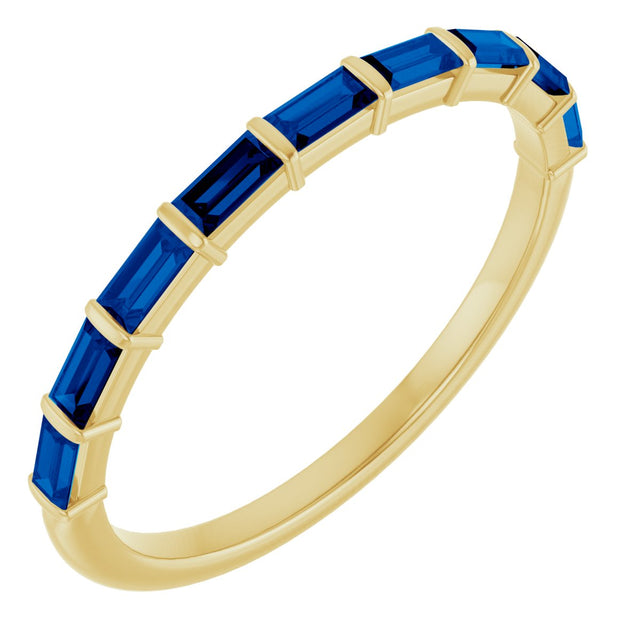 14K Gold Straight Baguette Natural Blue Sapphire Bar Channel-Set Anniversary Band - Yellow Gold