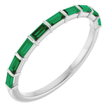 14K Gold Straight Baguette Lab-Grown Green Emerald Bar Channel-Set Anniversary Band - White Gold