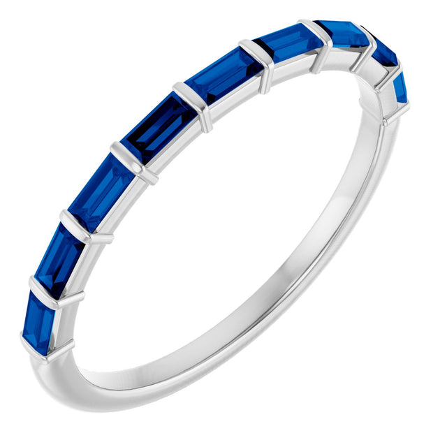 14K Gold Straight Baguette Natural Blue Sapphire Bar Channel-Set Anniversary Band - White Gold