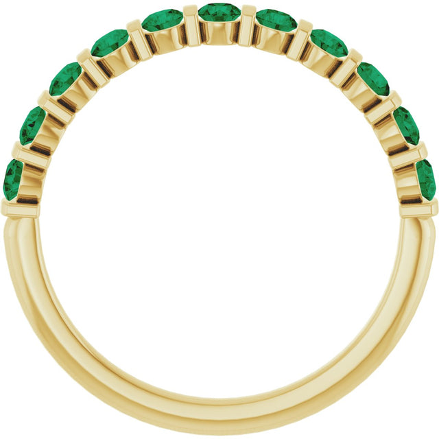 14K Gold Round Lab-Grown Green Emerald Bar Channel-Set Anniversary Band - Yellow Gold - view 2