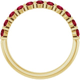 14K Gold Round Natural Red Ruby Bar Channel-Set Anniversary Band - Yellow Gold - view 2