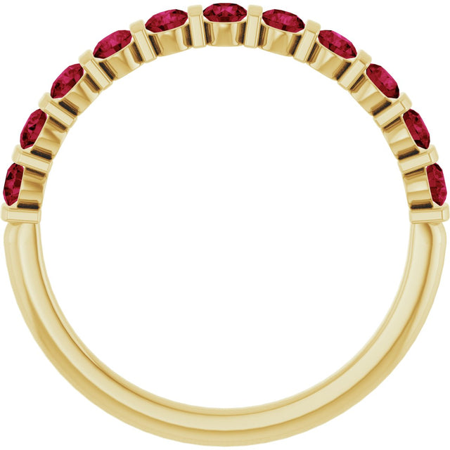 14K Gold Round Natural Red Ruby Bar Channel-Set Anniversary Band - Yellow Gold - view 2