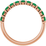 14K Gold Round Natural Green Emerald Bar Channel-Set Anniversary Band - Rose Gold - view 2