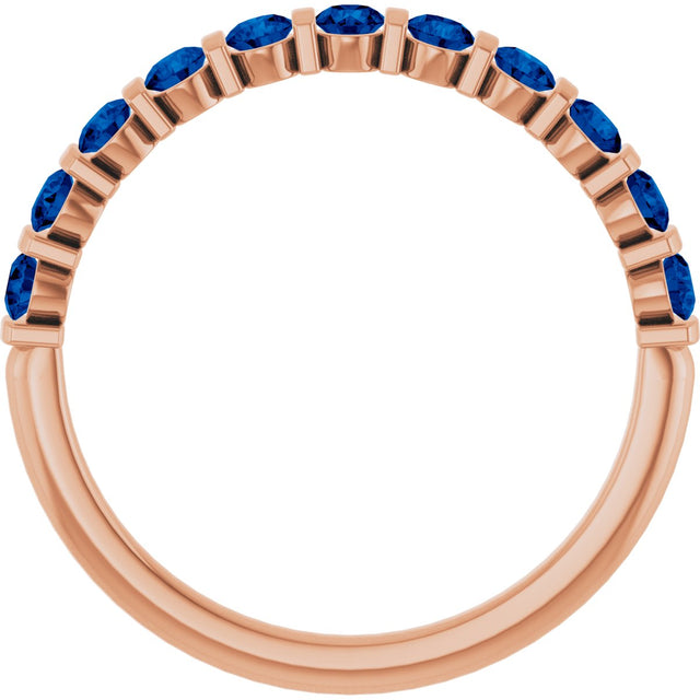 14K Gold Round Lab-Grown Blue Sapphire Bar Channel-Set Anniversary Band - Rose Gold - view 2
