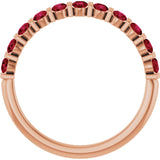 14K Gold Round Natural Red Ruby Bar Channel-Set Anniversary Band - Rose Gold - view 2