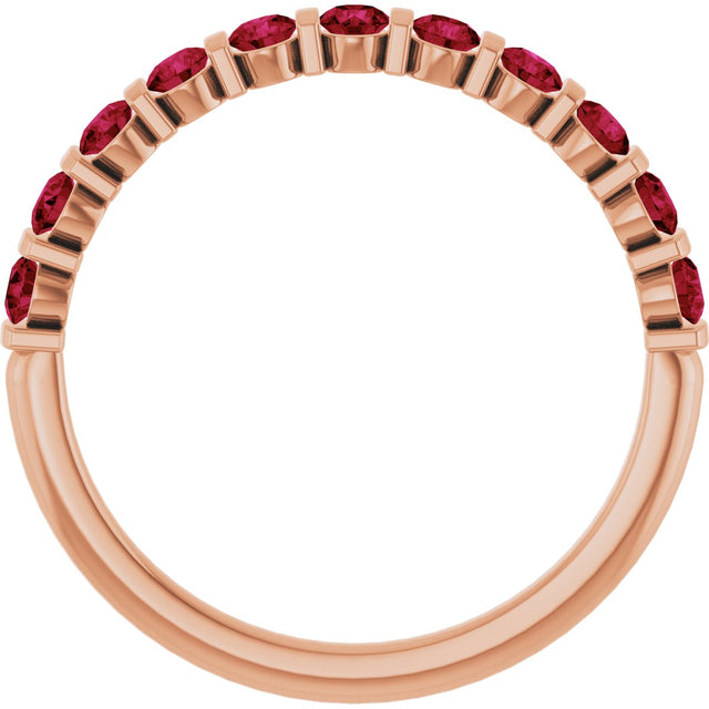 14K Gold Round Natural Red Ruby Bar Channel-Set Anniversary Band - Rose Gold - view 2