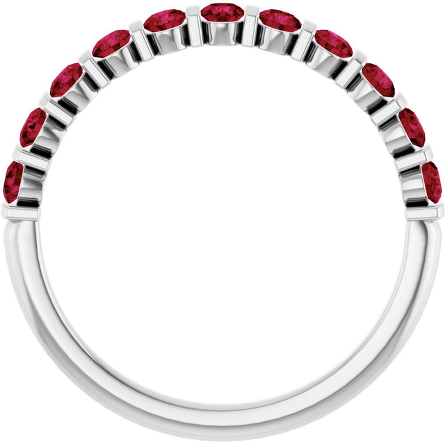 Platinum Round Natural Red Ruby Bar Channel-Set Anniversary Band - view 2