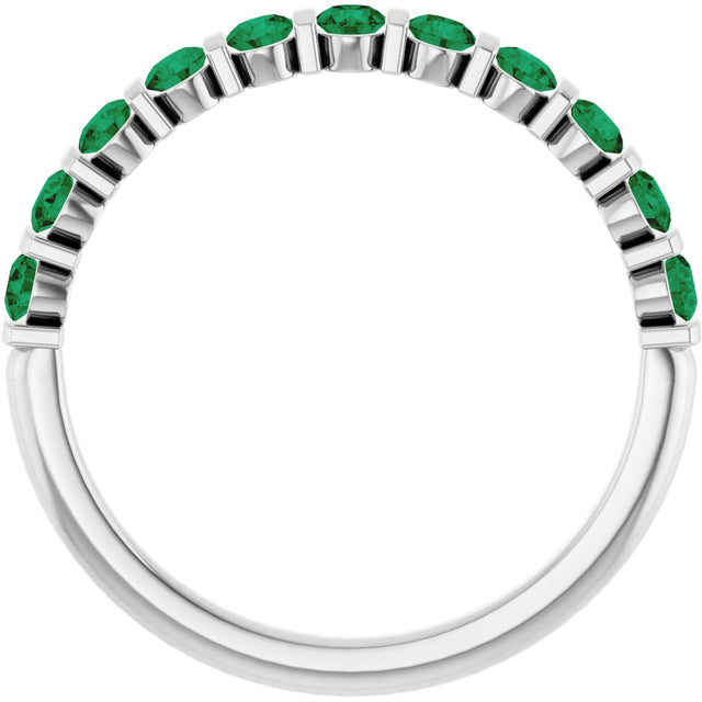 Platinum Round Natural Green Emerald Bar Channel-Set Anniversary Band - view 2