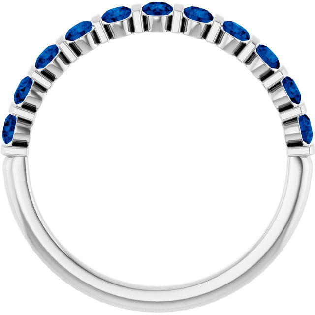 14K Gold Round Natural Blue Sapphire Bar Channel-Set Anniversary Band - White Gold - view 2