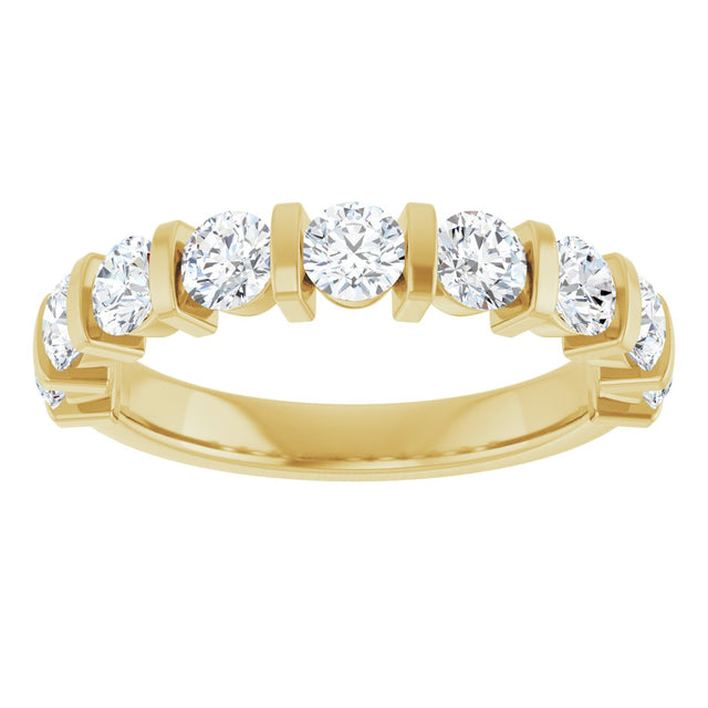 10K Gold Round Natural Diamond Bar Channel-Set Anniversary Band – 3/4–1 1/2 CTW - Yellow Gold - view 3