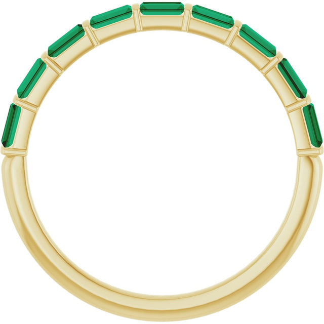 14K Gold Straight Baguette Lab-Grown Green Emerald Bar Channel-Set Anniversary Band - Yellow Gold - view 2