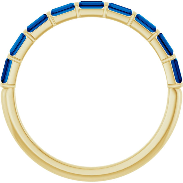 14K Gold Straight Baguette Natural Blue Sapphire Bar Channel-Set Anniversary Band - Yellow Gold - view 2