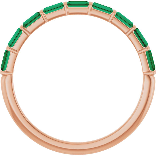 14K Gold Straight Baguette Lab-Grown Green Emerald Bar Channel-Set Anniversary Band - Rose Gold - view 2