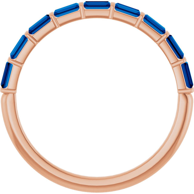 14K Gold Straight Baguette Natural Blue Sapphire Bar Channel-Set Anniversary Band - Rose Gold - view 2