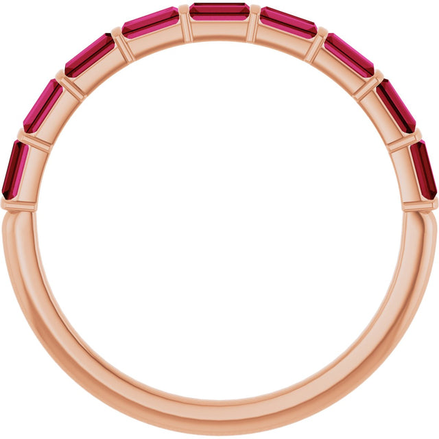 14K Gold Straight Baguette Natural Red Ruby Bar Channel-Set Anniversary Band - Rose Gold - view 2