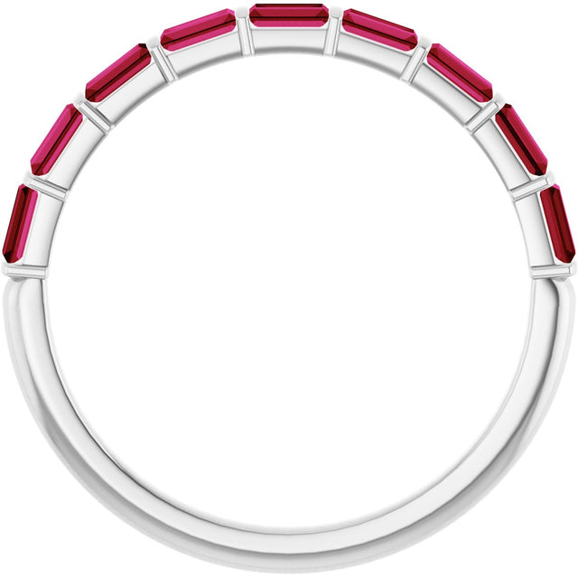 14K Gold Straight Baguette Natural Red Ruby Bar Channel-Set Anniversary Band - White Gold - view 2