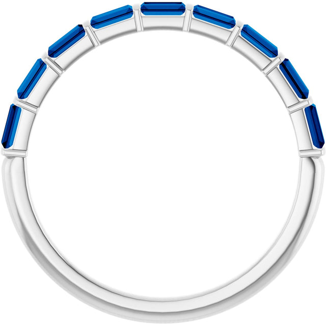 Platinum Straight Baguette Natural Blue Sapphire Bar Channel-Set Anniversary Band - view 2