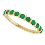 14K Gold Round Natural Green Emerald Bar Channel-Set Anniversary Band - Yellow Gold - view 5