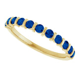 14K Gold Round Natural Blue Sapphire Bar Channel-Set Anniversary Band - Yellow Gold - view 5